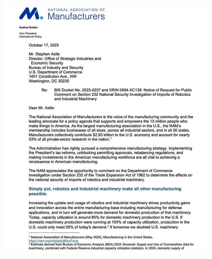 Section 232 Robotics and Industrial Machinery Submission Final October 17 2025